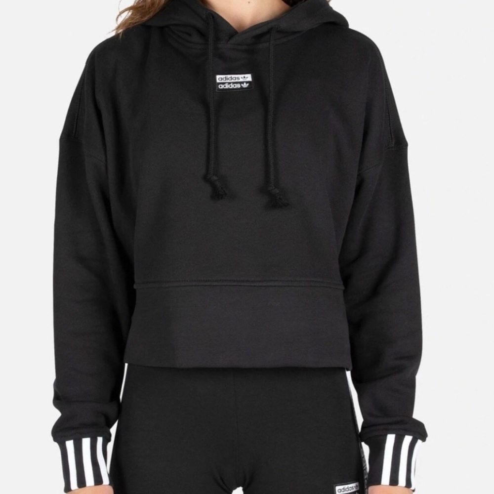 Women’s adidas Trefoil Logo Black and White Crop Hoodie Size S